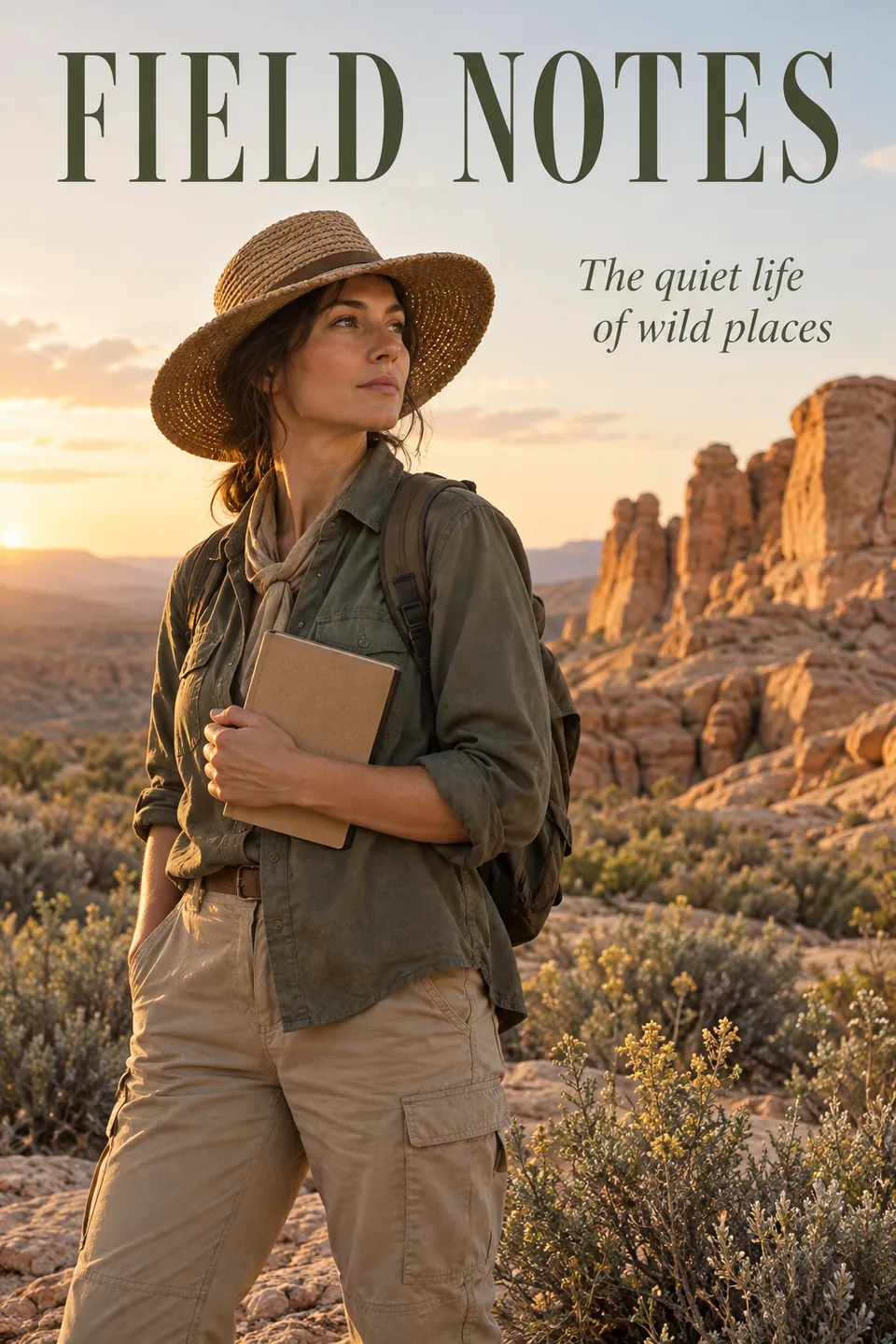 A fictional botanist and warm sandstone, with room for a clear cover line.